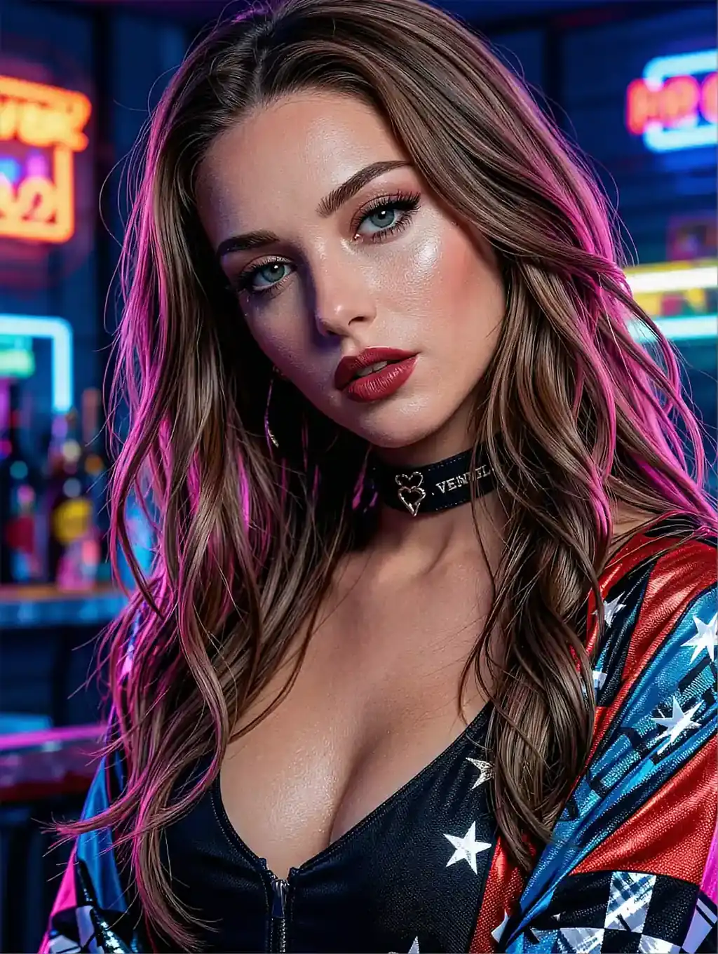 Fictional AI companion featured on the free sex chat bot page, warm and easy
